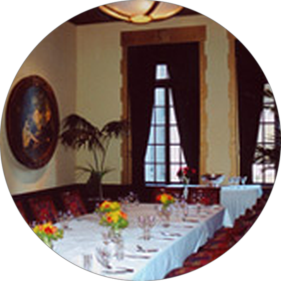 The Osetra Room with its long table and porthole paintings